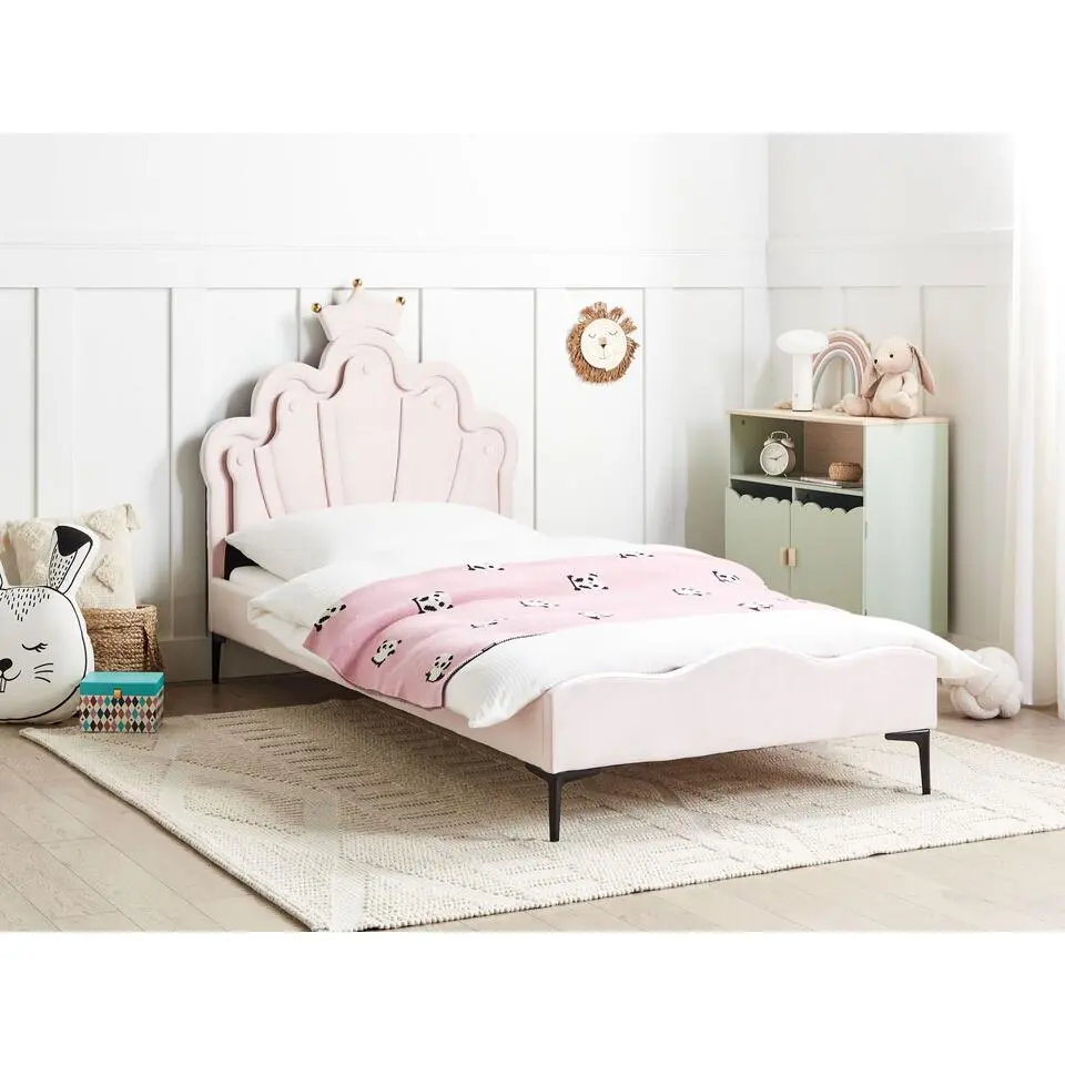 RUBIAN - Bed met LED - Roze - 90 x 200 cm - Fluweel