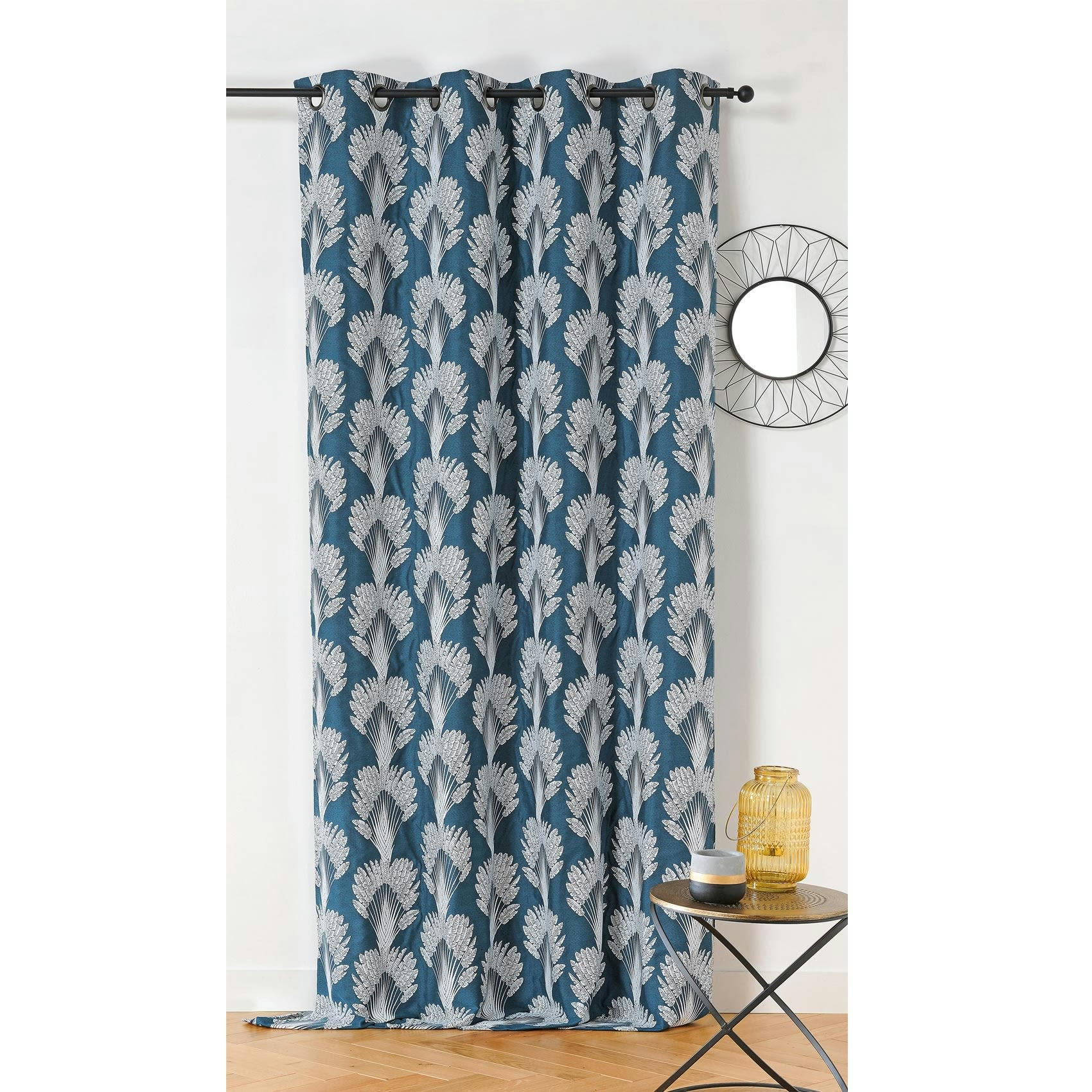 - Rideau imprimé en fils recyclés polyester bleu 140x240 cm