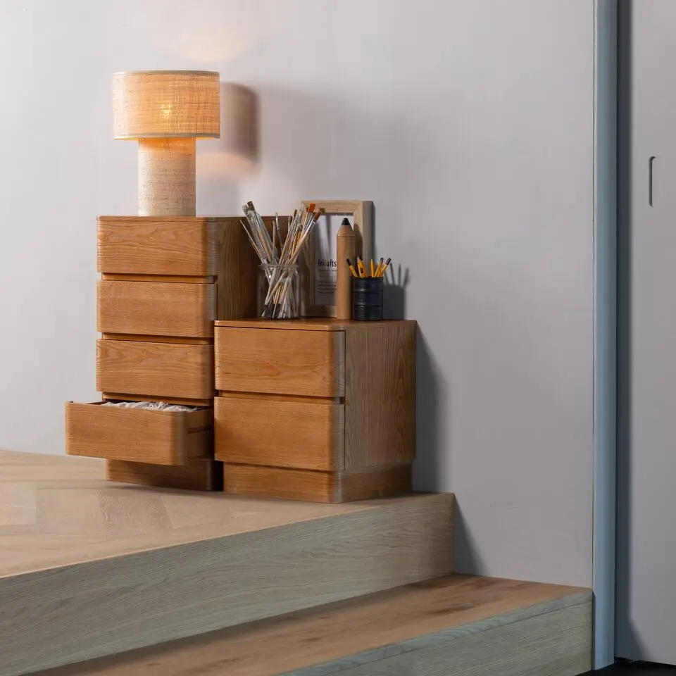 WOOOD Fejo Nachtkastje Met Lades - MDF - Bruin - 43x40x34