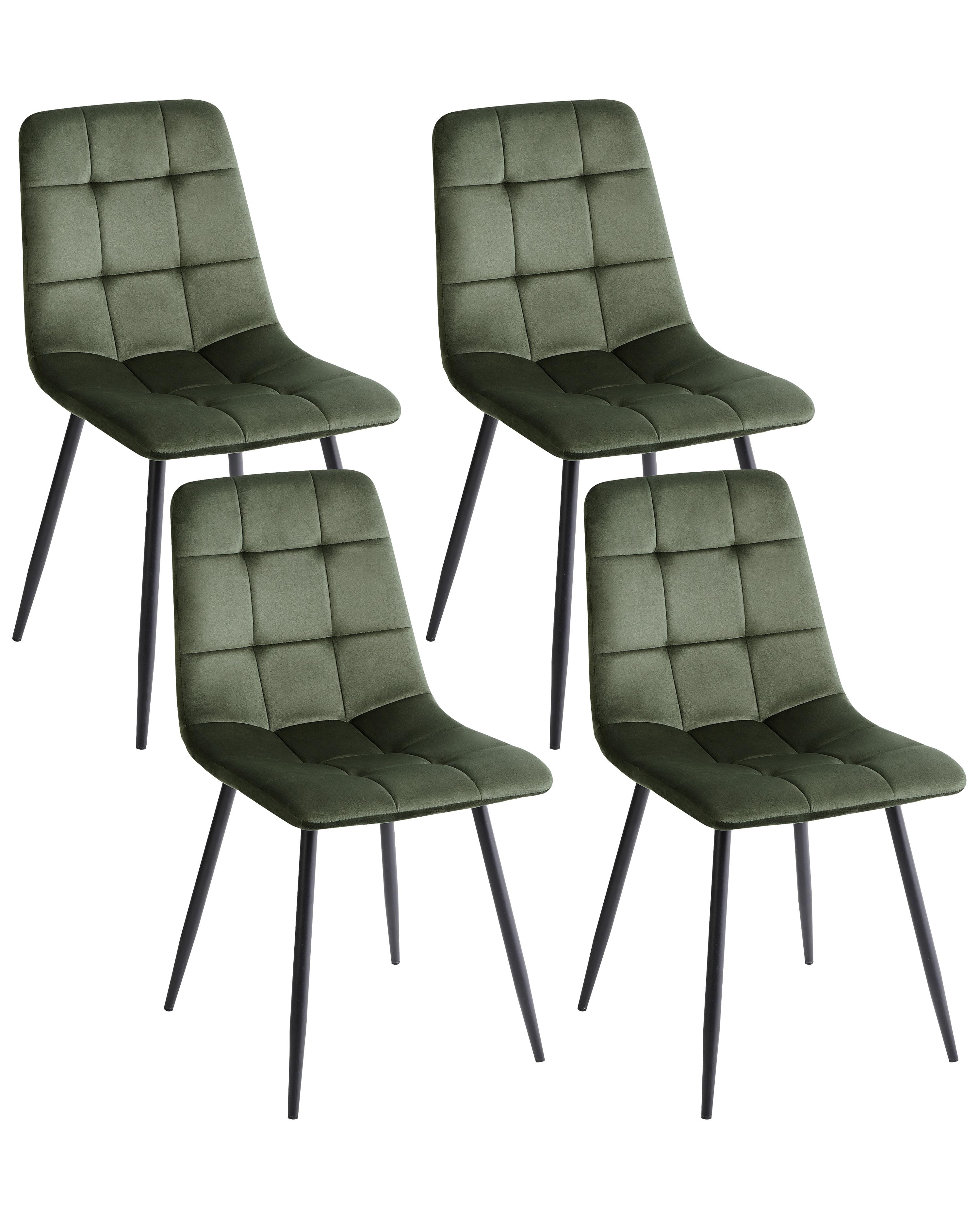 Set of 4 Dining Chairs POWELL Velvet Olive Green