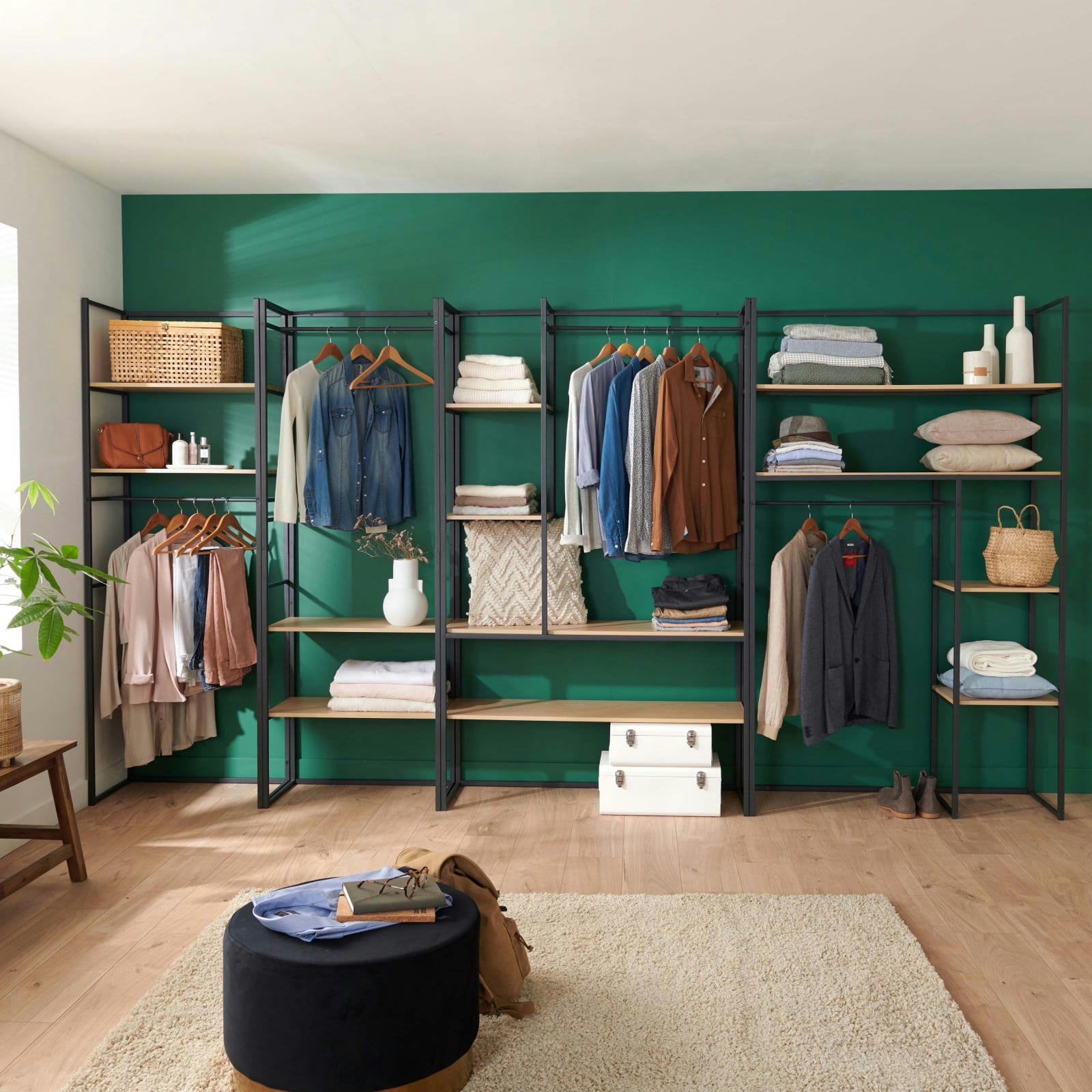 ASHTON - Ensemble de portants vêtements bois et métal  - Lot de 4