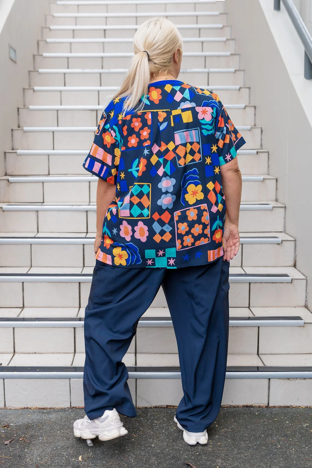 Jazz Scrubs in Checkerboard Petals Navy