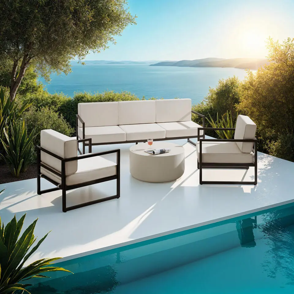 tectake Tuin-loungeset Comosa voor 5 personen, XXL kussens, Bruin / Beige