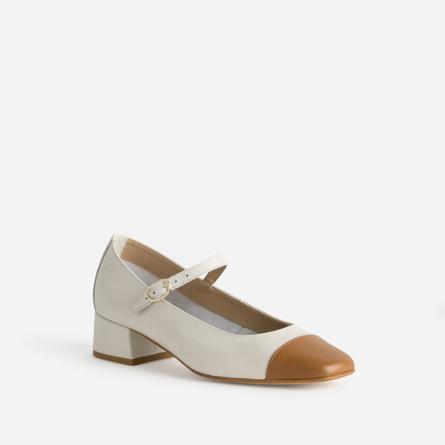 Babies bicolores beige et cognac cuir