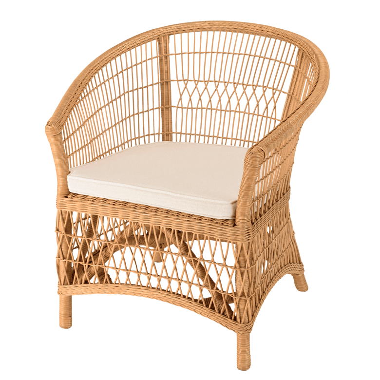 Fauteuil en rotin chic avec coussin blanc MANY