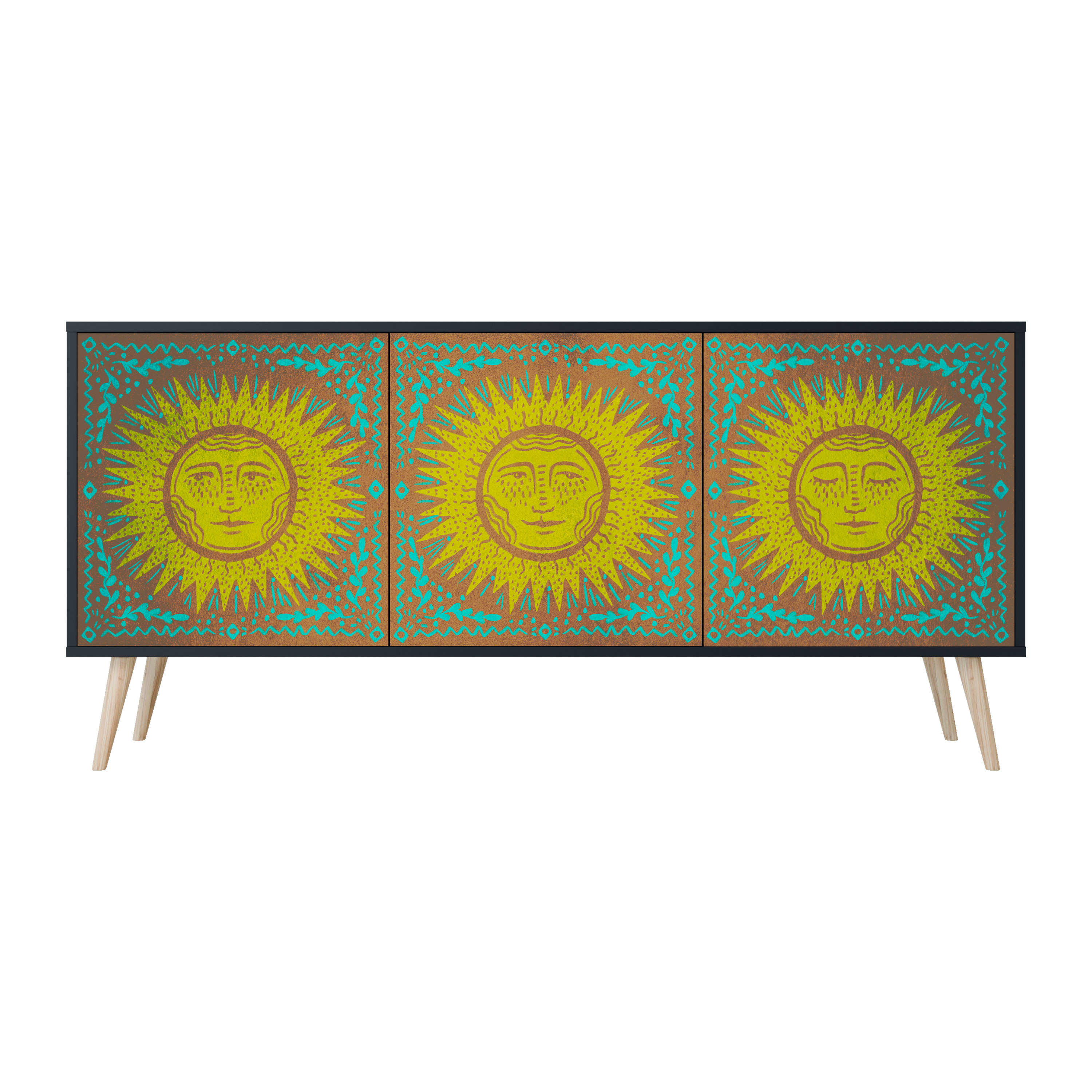 SUNSHINE EULOGY Komoda 3 drzwi Czarna-Bukowa skośna