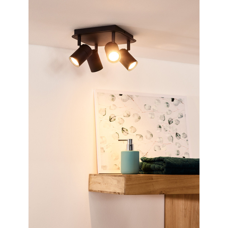 Spot LED pour salle de bain Lennert noir dimmable GU10 4 x 5 W LUCIDE