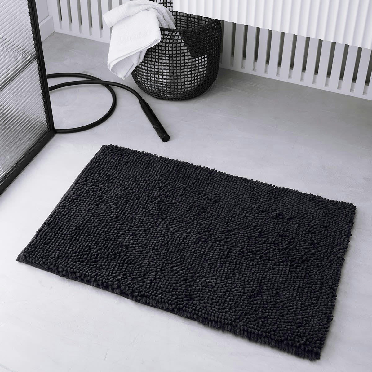 ESSENTIAL - Tapis de bain mèche en Polyester Gris anthracite 50x80 cm