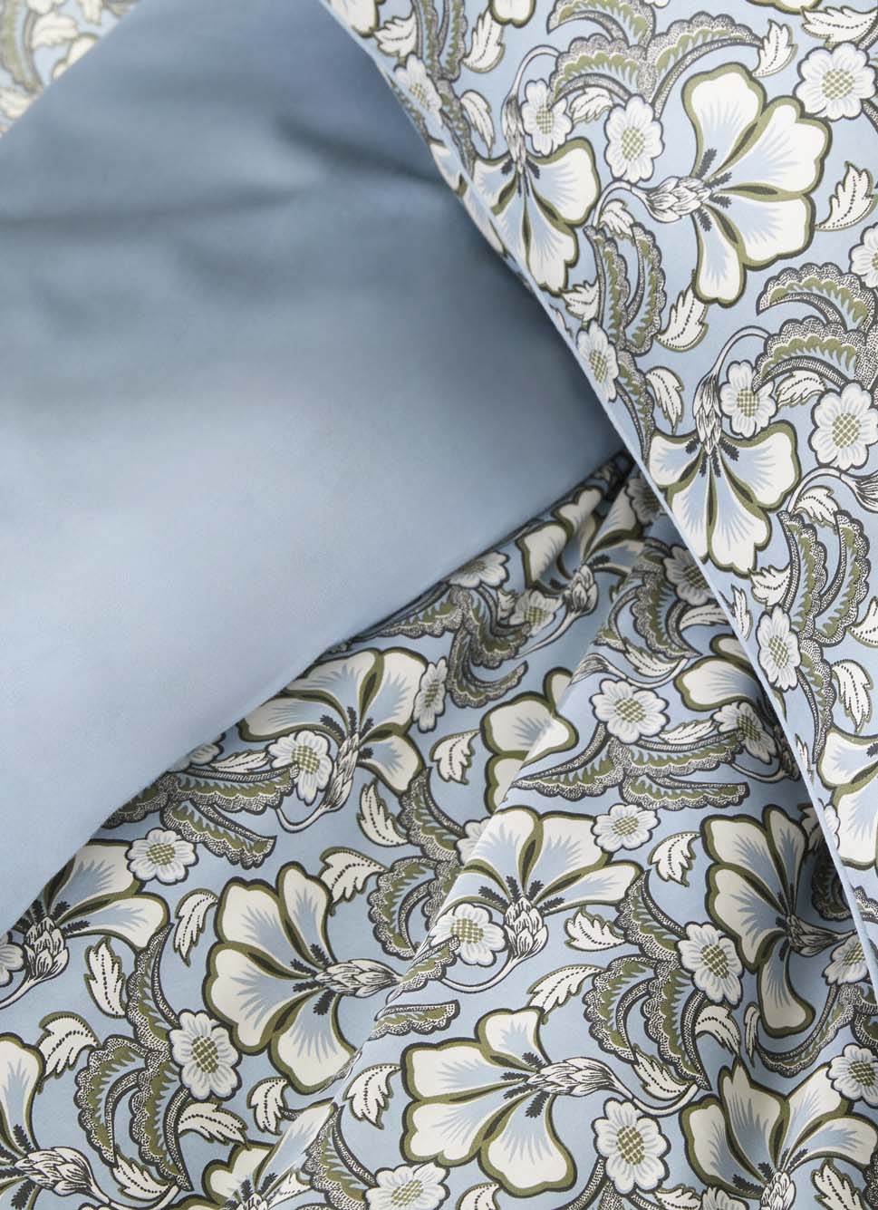 DRAP PLAT EN SATIN IMPRIMÉ FLORAL SOLENE BLEU