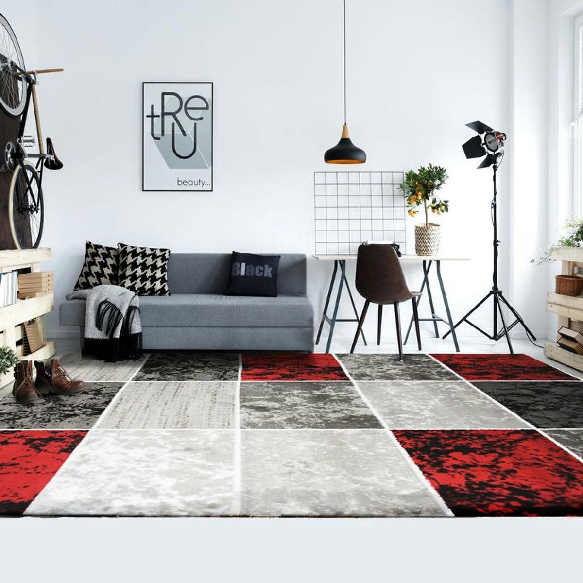 METRO - Tapis à motifs cubes rouge 240x340