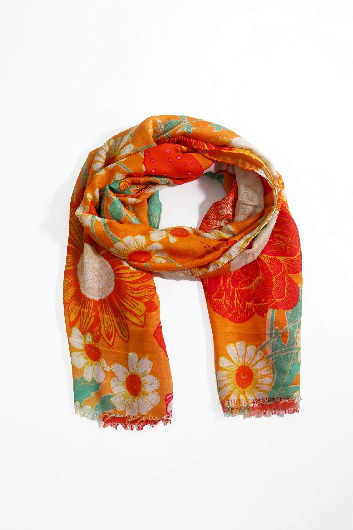 Orange Large Floral Print Scarf