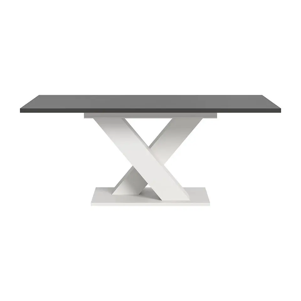 Hioshop Motion eetkamertafel X-poot 90x150/190cm incl 1 verlengblad grijs- wit