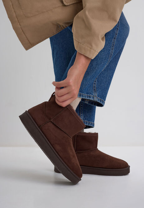Womens Chocolate Brown Fluffy Suedette Boots