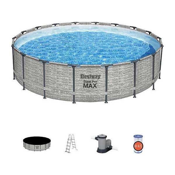 BESTWAY Piscine hors sol Steel Pro MaxTM - Motif pierres grises, 549 x 122 cm, systeme FrameLinkTM