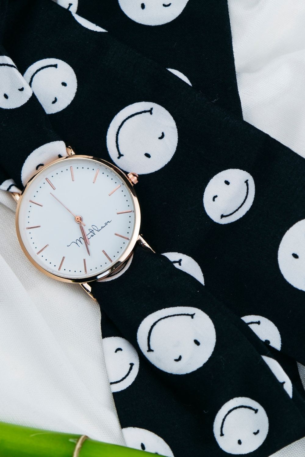 The Colourful Aura Smiley Changeable Fabric Knot Tie Strap Boho Wristwatch
