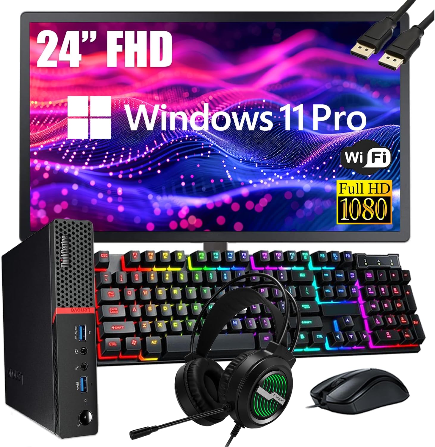 Lenovo ThinkCentre M700 Tiny Desktop PC with 24 FHD Monitor  Intel Quad Core i5-6500  16GB DDR4 RAM 256GB SSD  2 DisplayPort  Keyboard & Mouse  WiFi  Windows 11 Pro (Renewed)