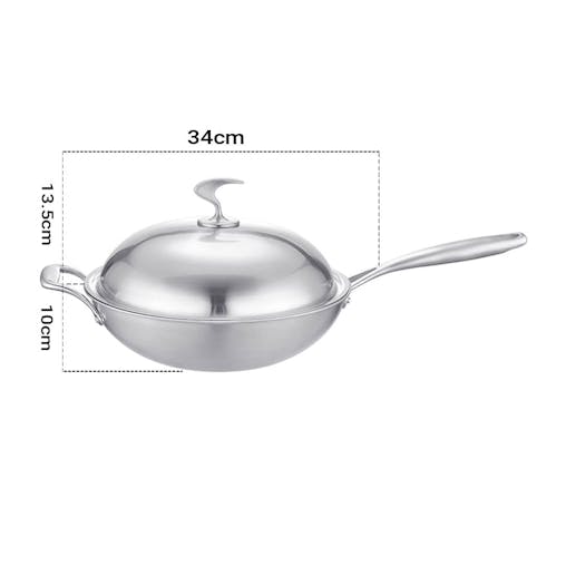 SOGA 18/10 Stainless Steel Fry Pan 34cm Frying Pan Top Grade Skillet with Helper Handle and Lid