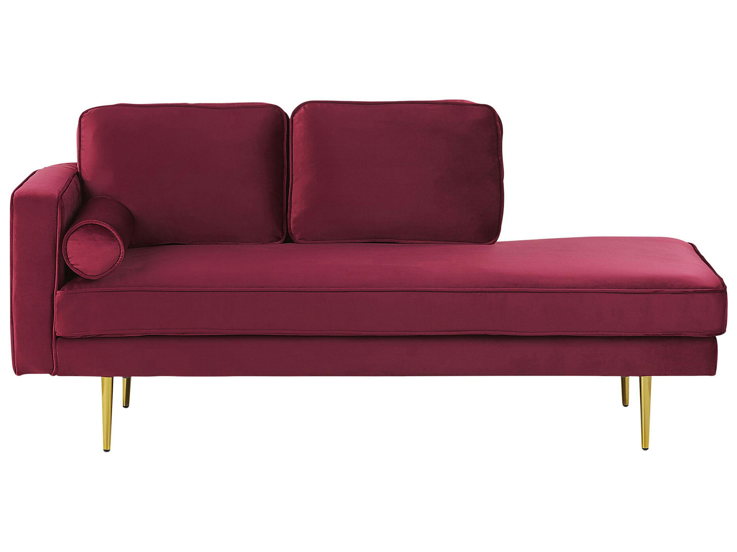 MIRAMAS - Chaise longue en velours rouge foncé côté gauche