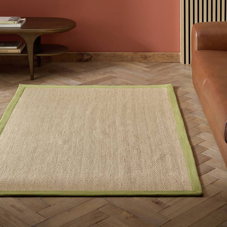 Habitat Herringbone Khaki Border Jute Rug - 80x150cm