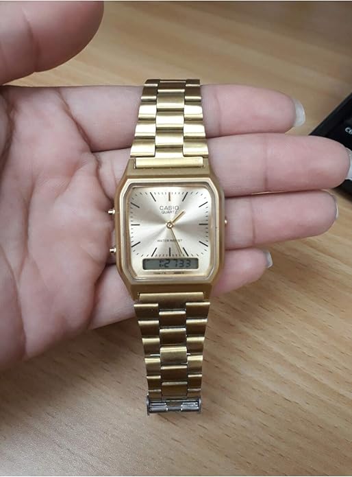 Casio AQ230GA-9D Men's Analog Digital Dual Time Gold Tone Metal Band Watch