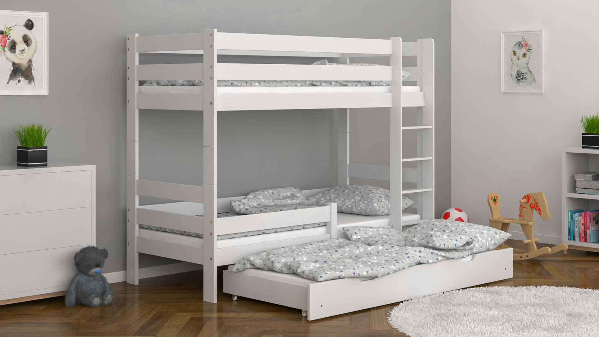 - Lit superposé en pin massif 180x80 blanc