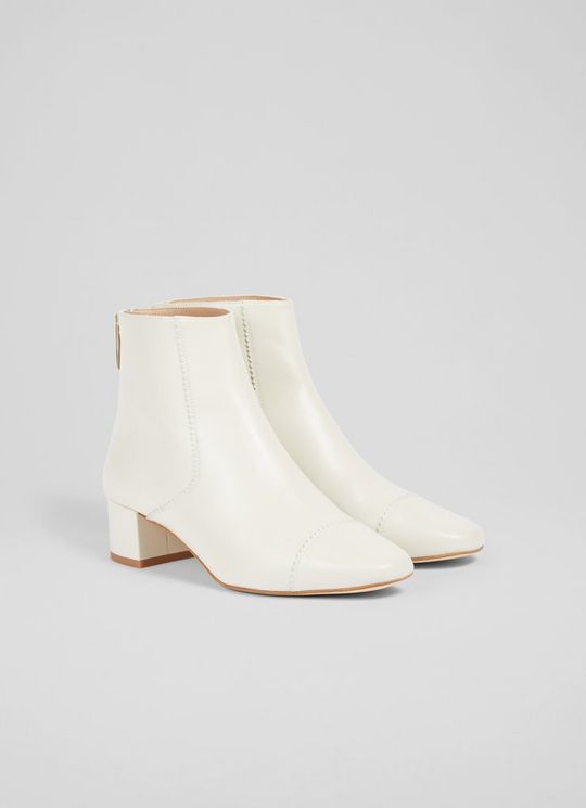Lotta Cream Leather Pinked Trim Ankle Boots