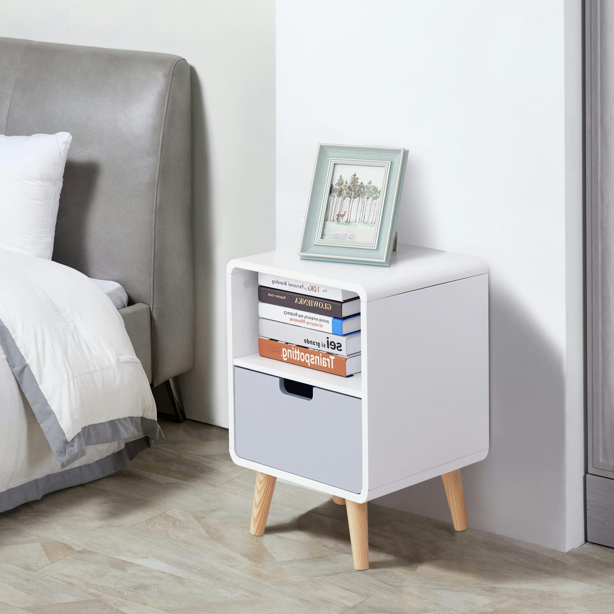 - Chevet design scandinave blanc bleu gris