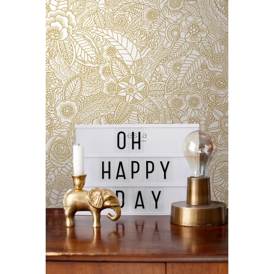 ESTAhome behang bloemtekeningen goud - 53 cm x 10.05 m