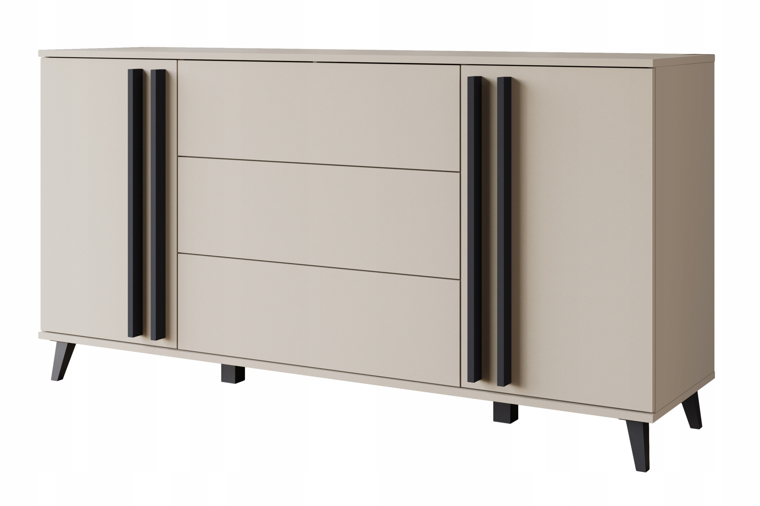Komoda 150 cm do salonu nóżki, nowoczesna, 3 szuflady i 2 szafki, congo mat