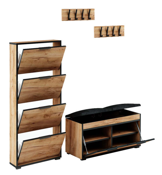 Zestaw Do Przedpokoju Fala 14Wf3C Dąb Craft Złoty/Czarny/K 164,2X37X- Cm
