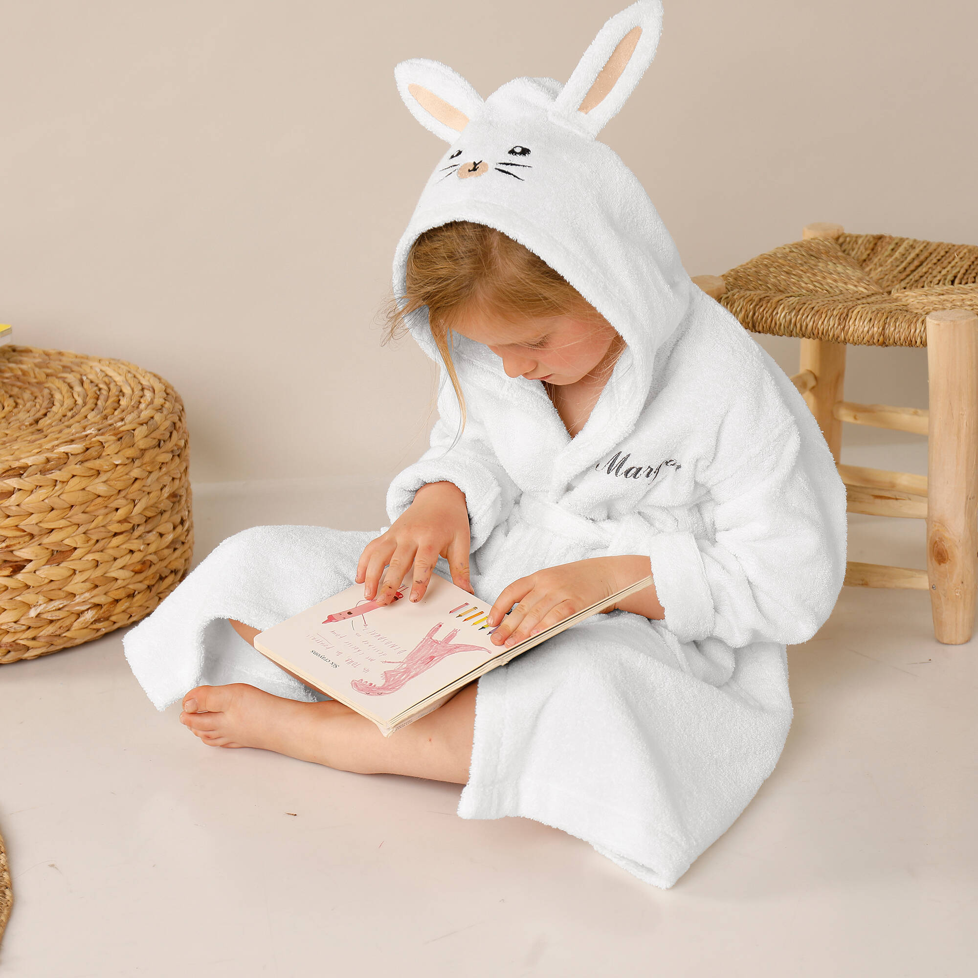 Peignoir de bain enfant personnalisable lapin à capuche