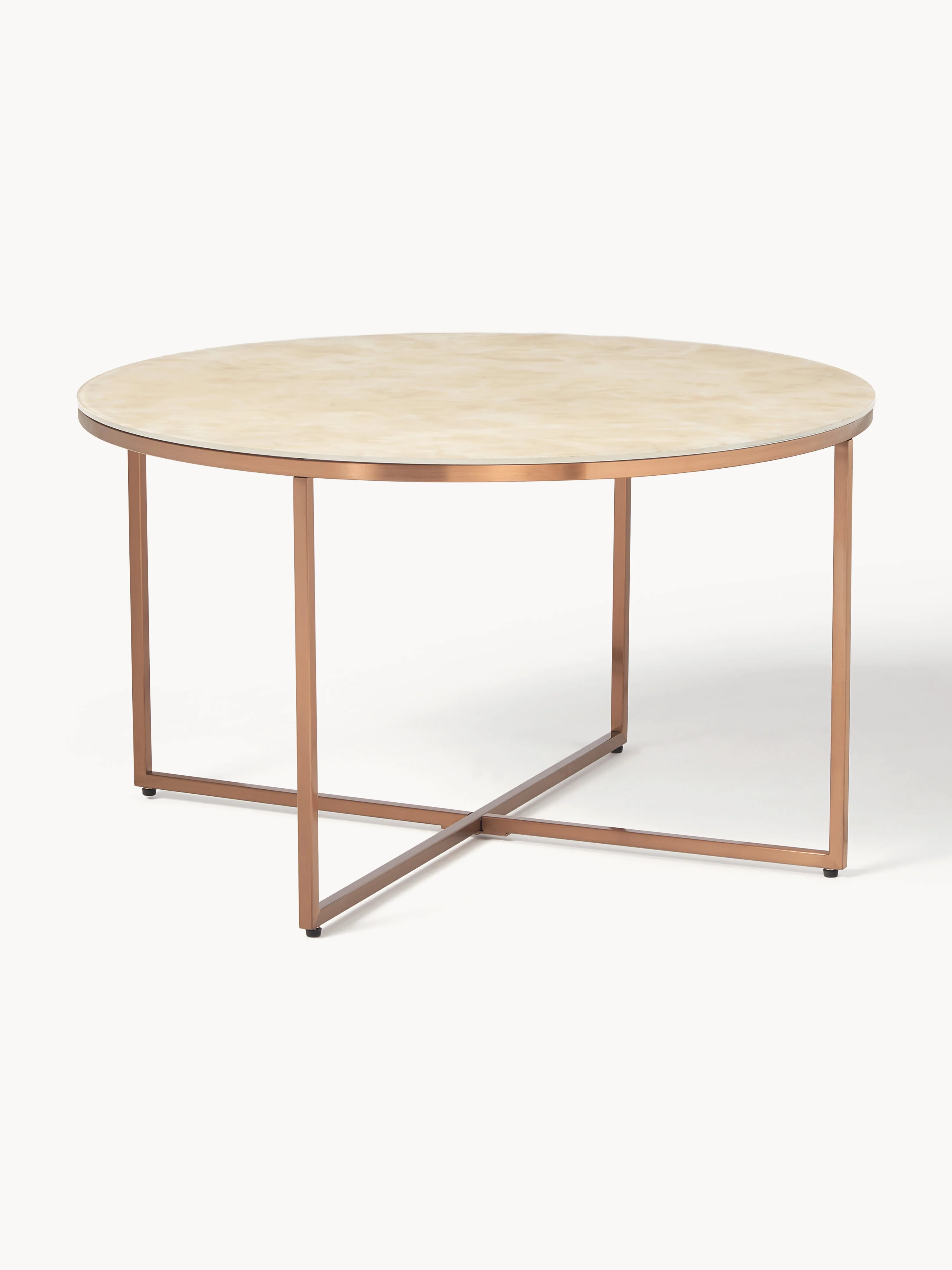 Runder Couchtisch Antigua mit Glasplatte in Marmor-Optik