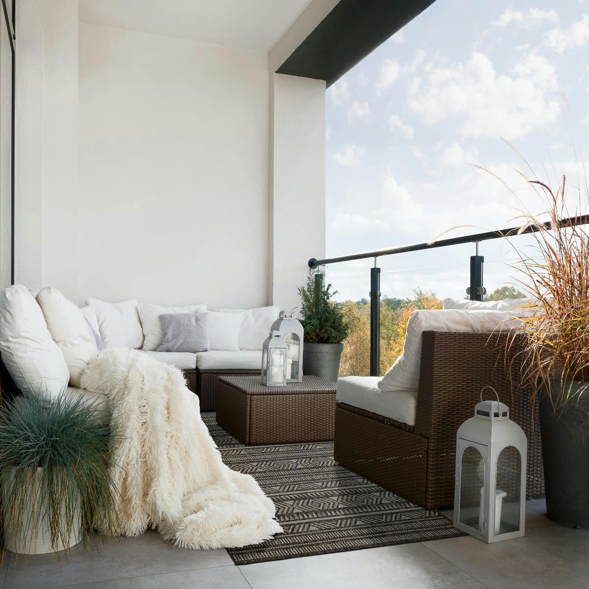 TERRAIN - Tapis intérieur-extérieur aspect jute motif ethnique marron 195x275