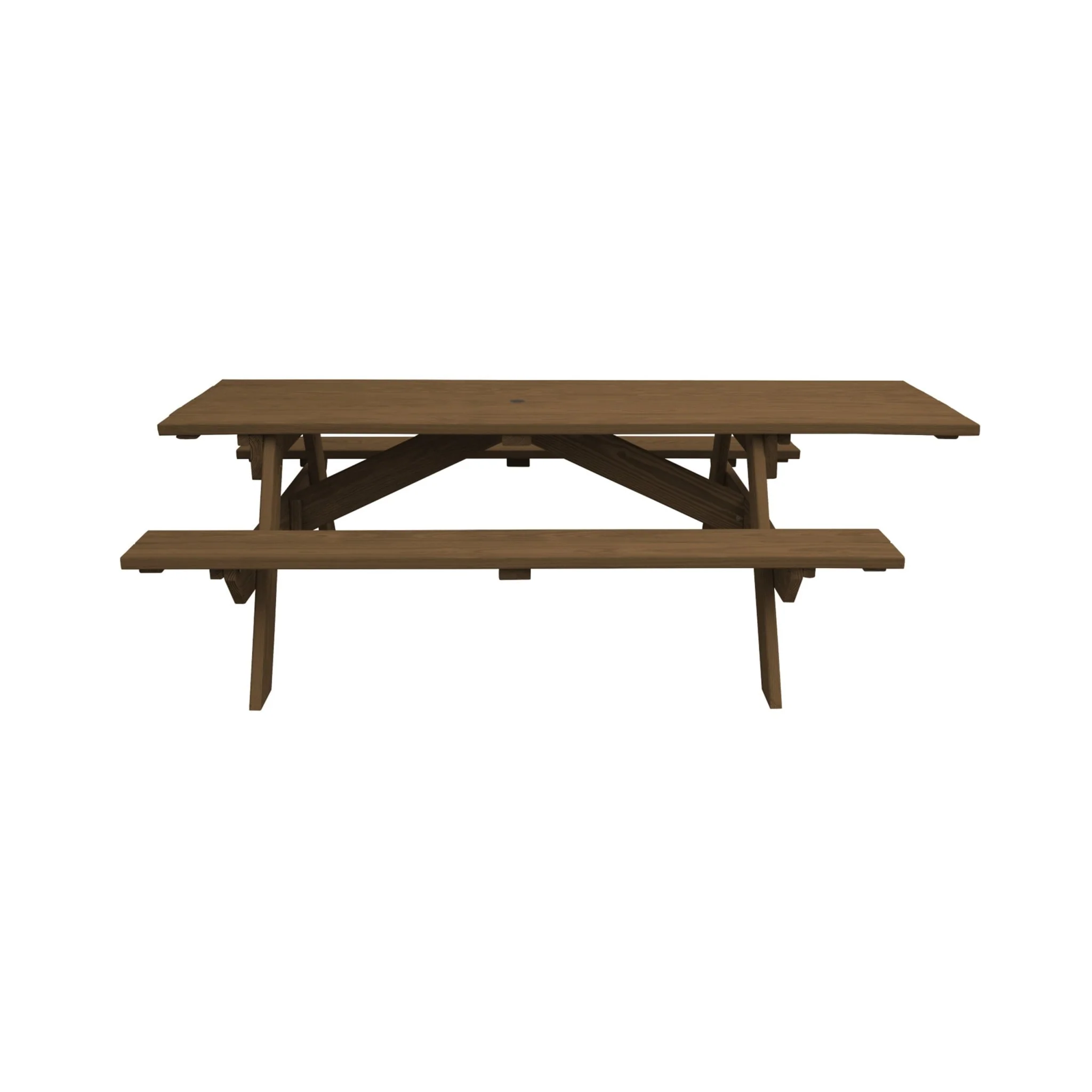 HomeRoots 94 Wood Brown Solid Wood Outdoor Picnic Table with Umbrella Hole
