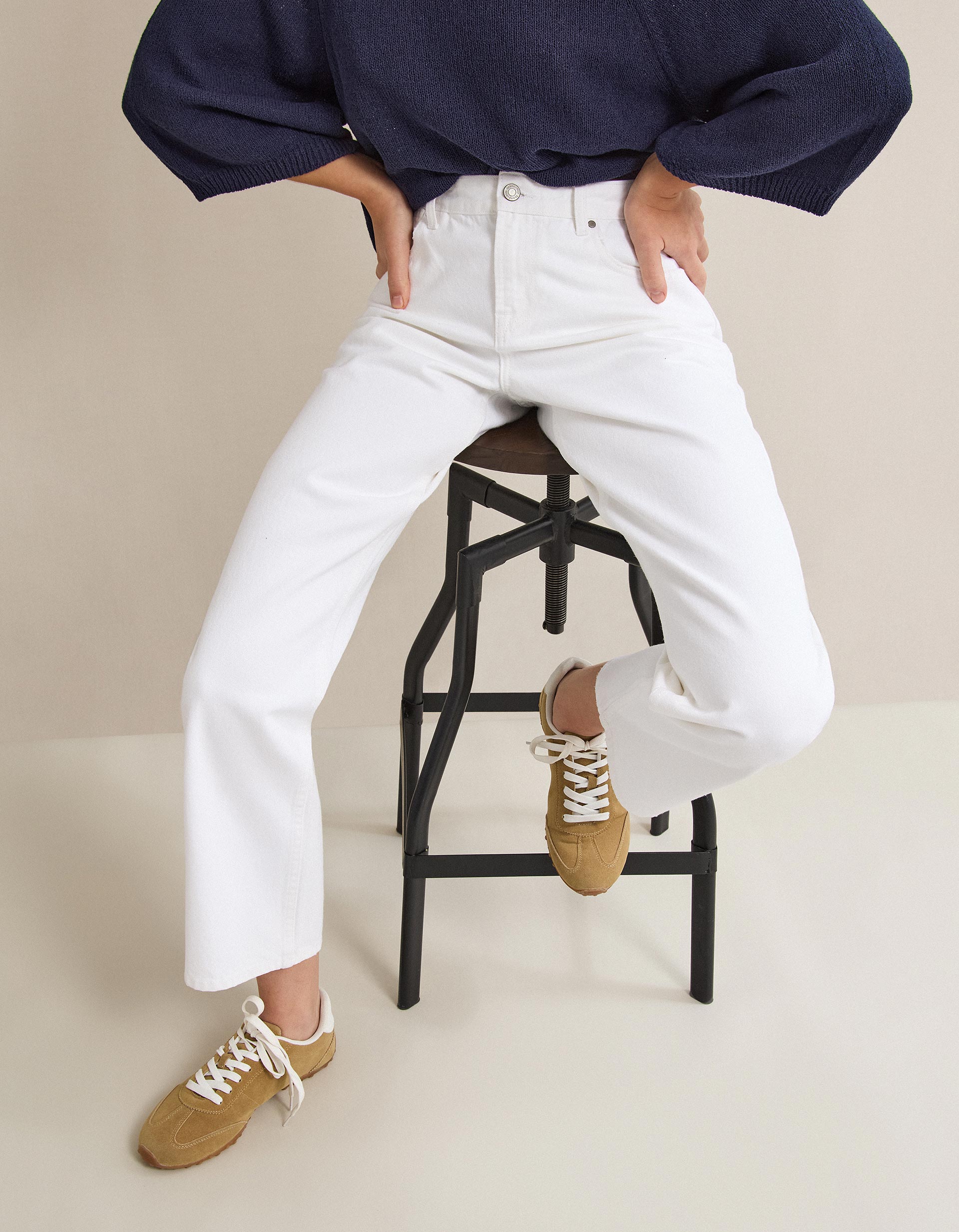 Calças de Ganga 'Straight Fit', Mulher, Branco