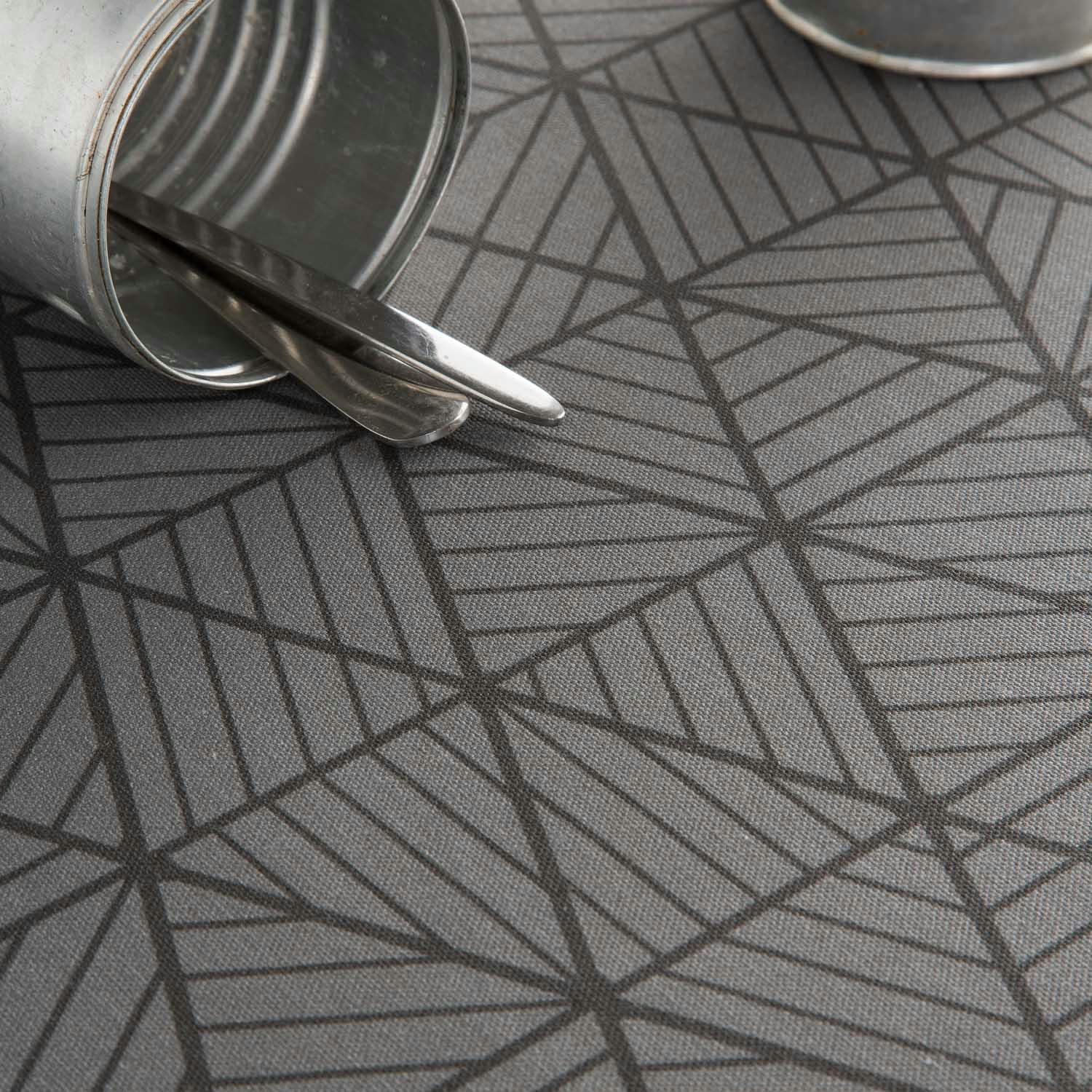 BERMUDAS ANTRACITA - Nappe en coton biologique antitâche imprimée anthracite 140x300 cm