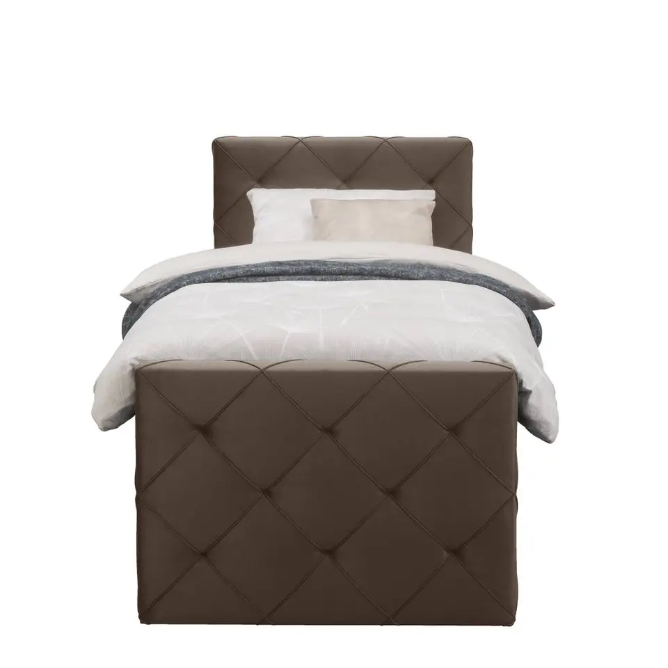 Boxspring met opbergruimte en voetbord Liv geruit - bruin - 90x200cm