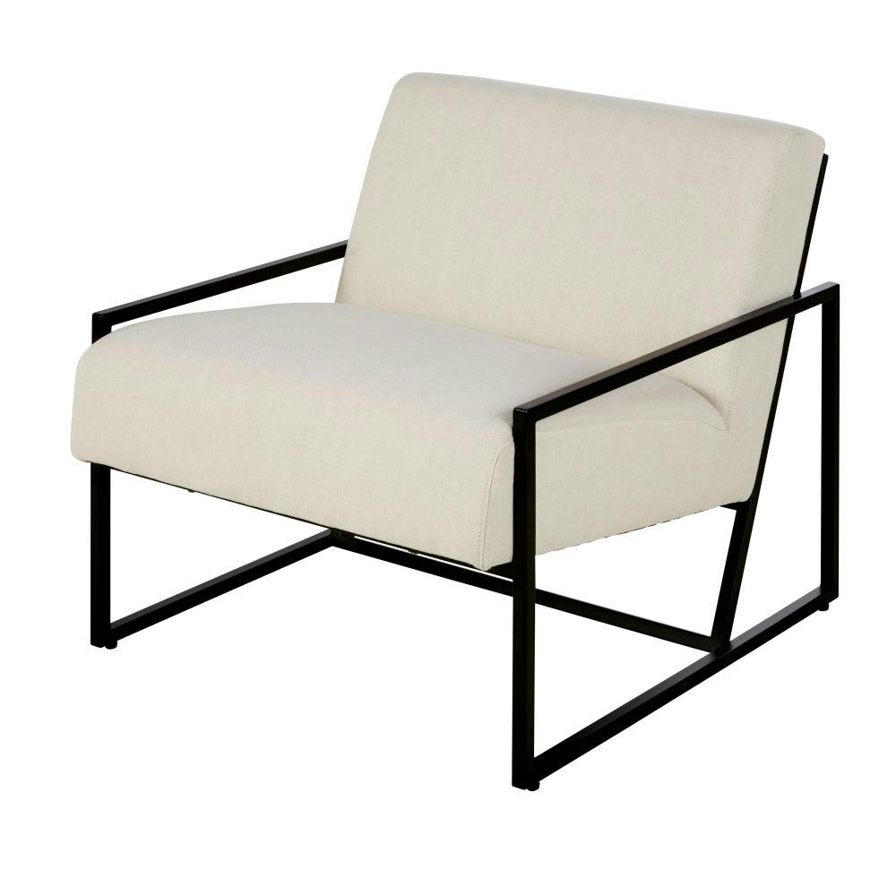 Citizen - Fauteuil en coton beige et pieds en métal noir
