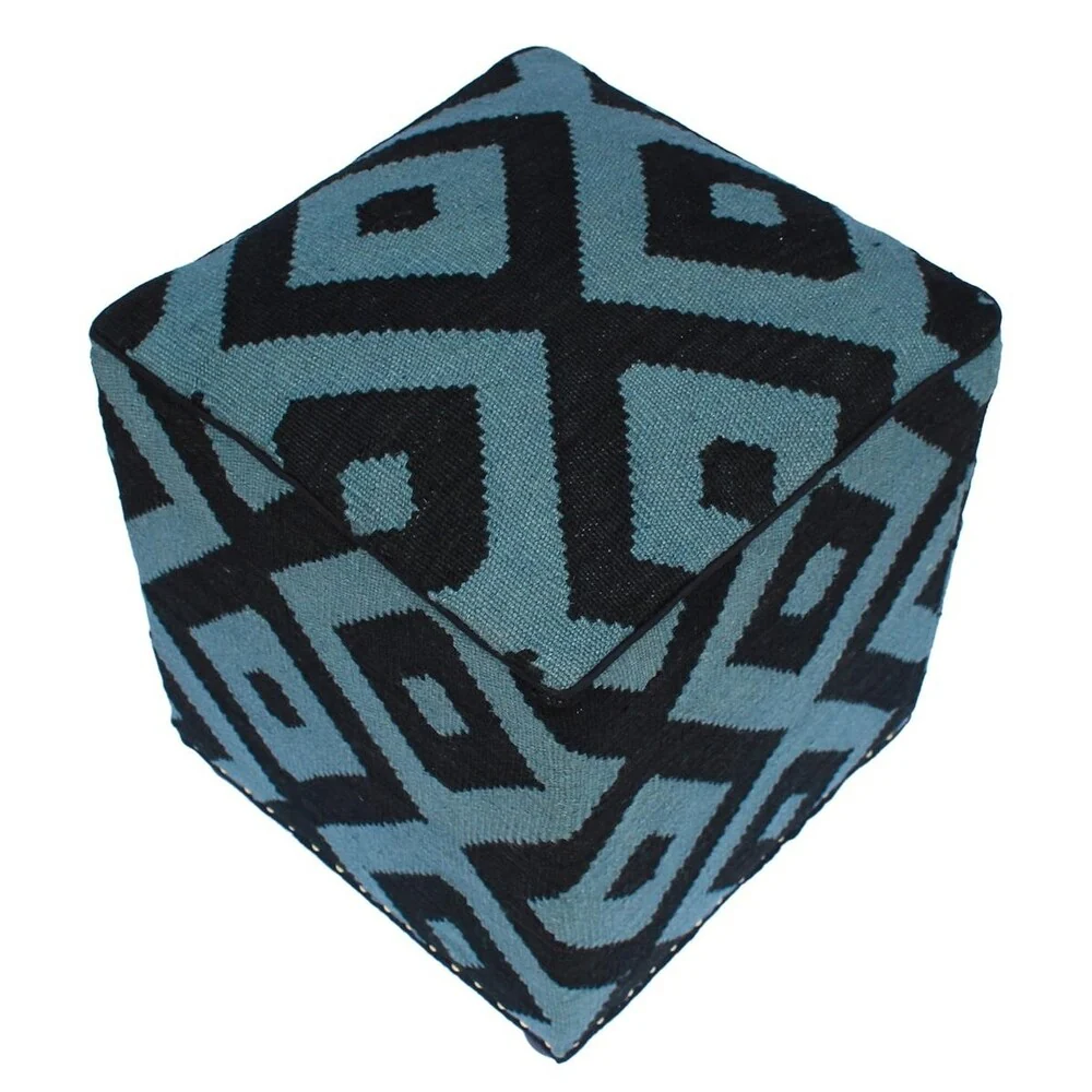 Schuster Black/Grey Handmade Kilim Upholstered Ottoman 16x16x20