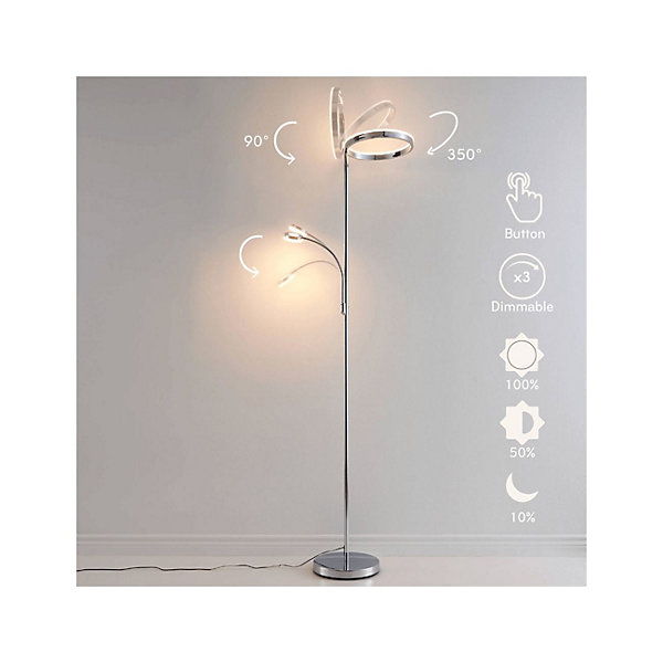 Lampadaire chromé dimmable double éclairage LED - Pancho