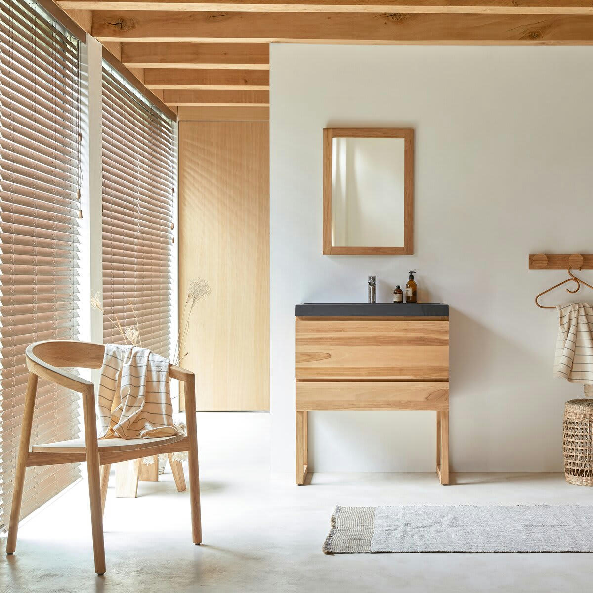 EDGAR - Meuble salle de bain en teck massif et pierre de lave 80 cm