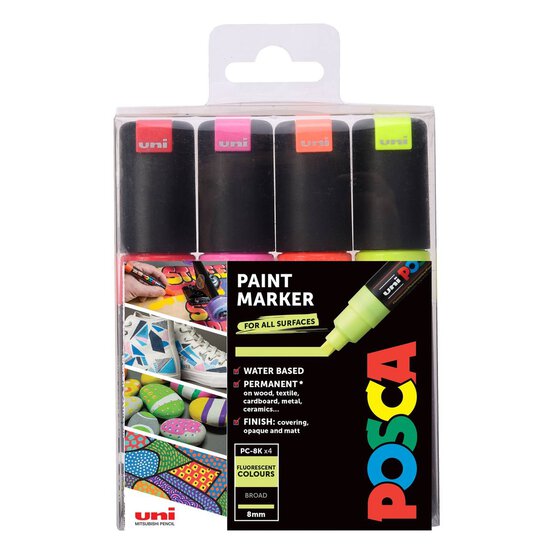 Uni-ball Fluorescent Posca PC-8K Marker Pens 4 Pack