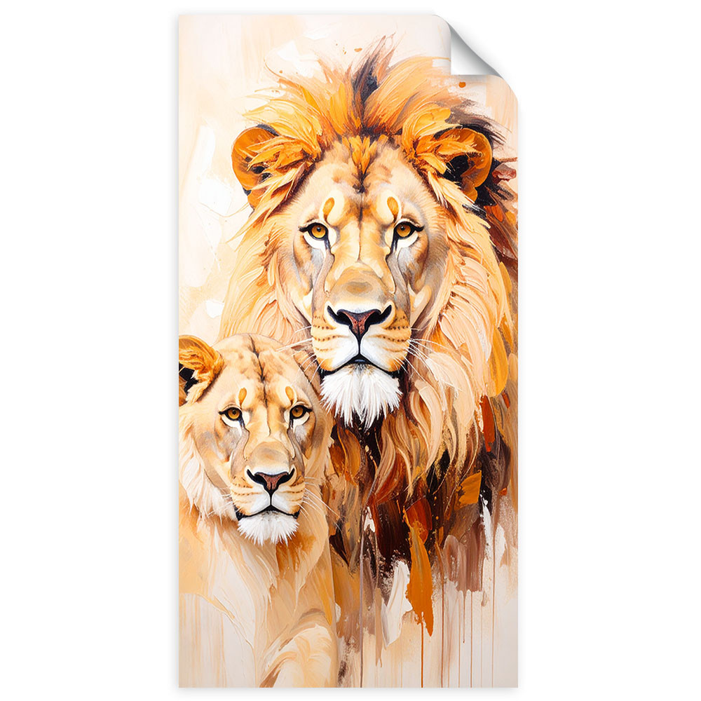 Plakat samoprzylepny do salonu Feeby Lwy Para Zwierzęta Natura 40x80