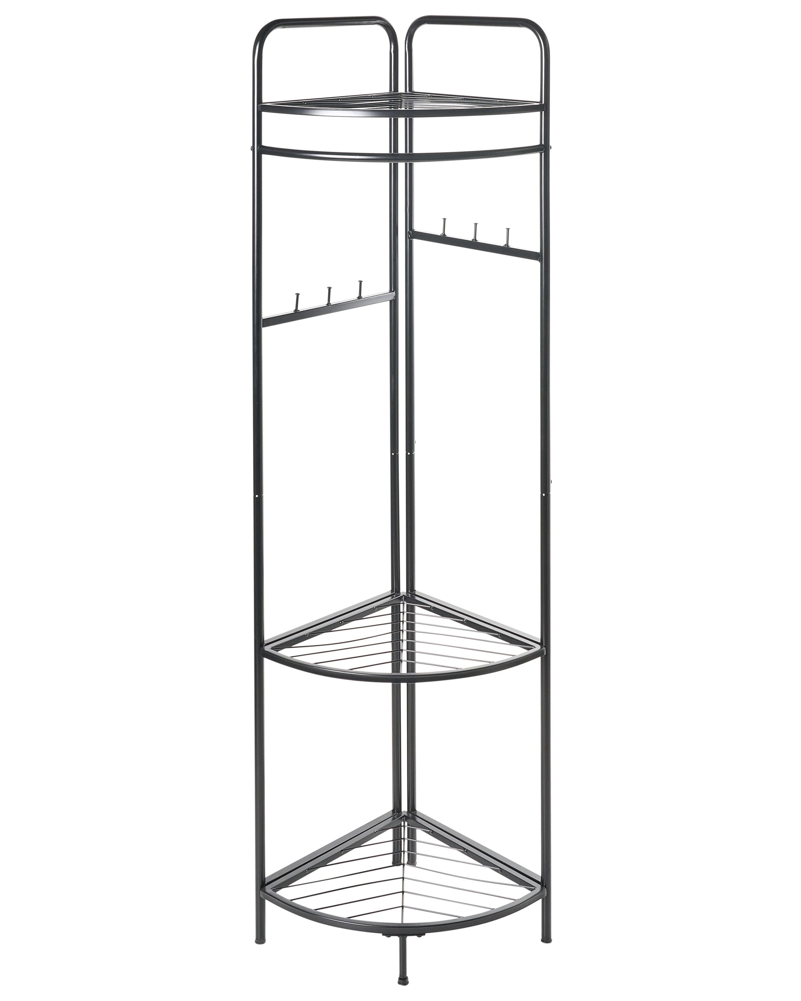 Wieszak stojący metalowy 160 cm z półkami czarny