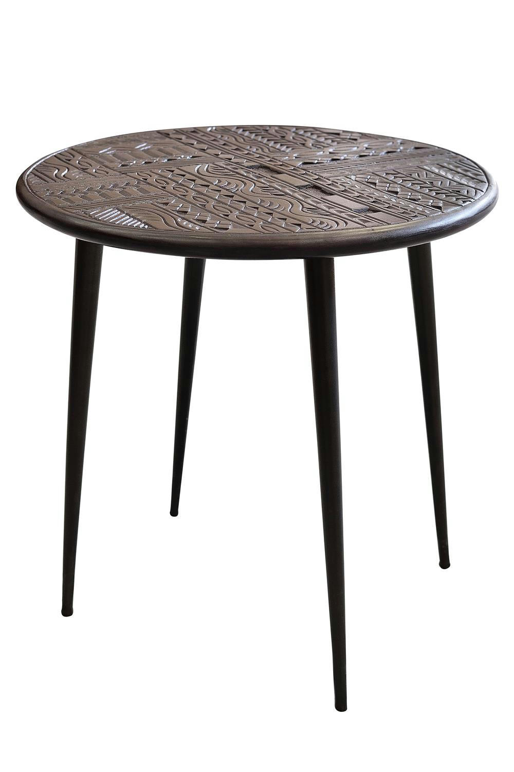 JEROGLIFICO - Table basse en bois de manguier et pieds en métal noyer foncé