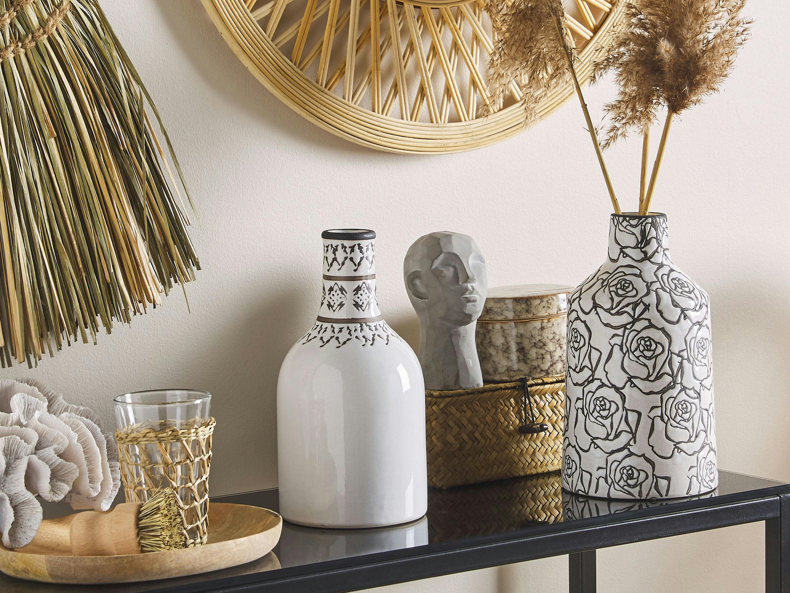 ALINDA - Vase à fleur blanc noir 26 cm