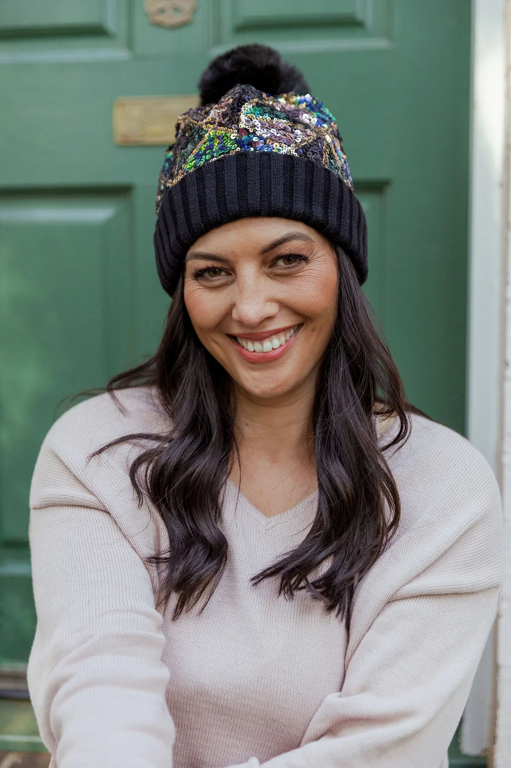 Embellished Beanie in Black