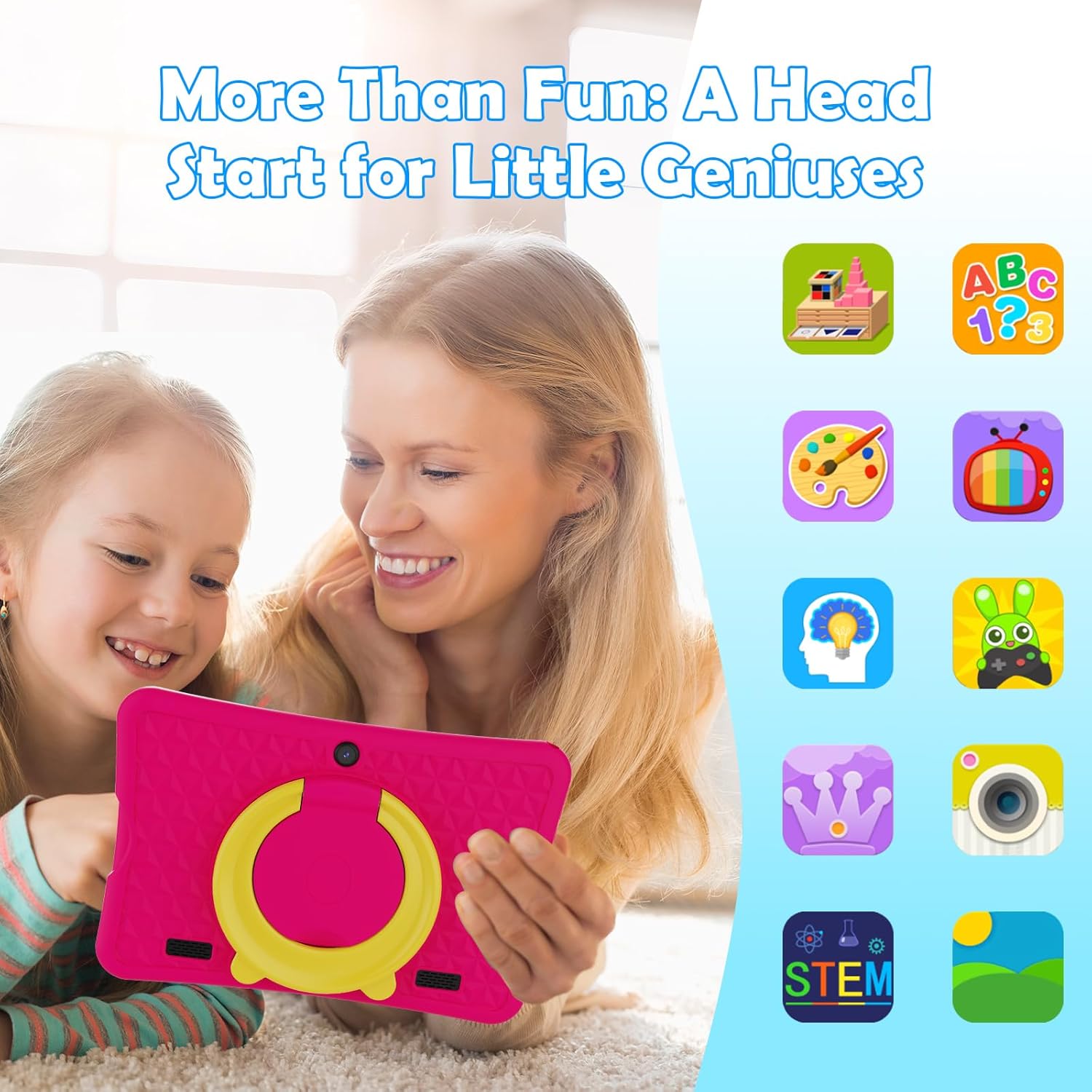 DigiLand Android 15 Kids Tablet,10.1 inch Tablets,6GB RAM+32GB ROM (Expand to TF) Parental Control,Kids Software Pre-Installed,Dual Camera 2MP+5MP,Android Learning Tablet with Proof Case