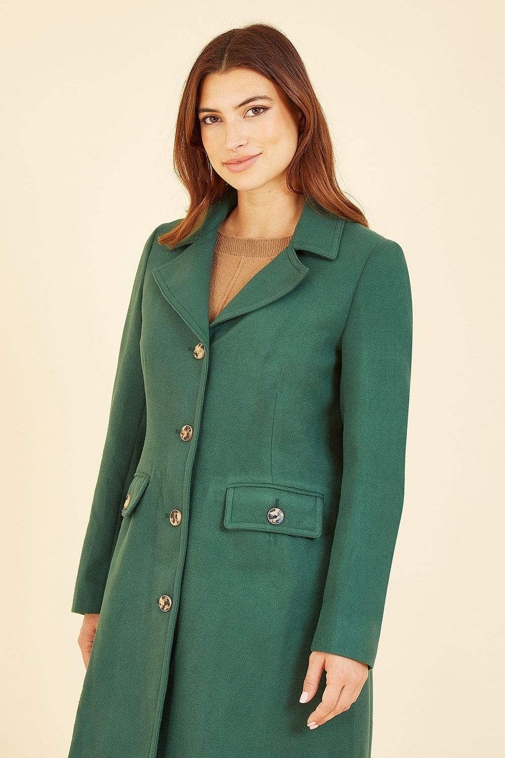 Yumi Green Military Button Through Coat
