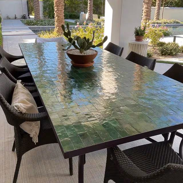 CUSTOMIZABLE MOSAIC TABLE, Handmade Green Rectangular Table, Moroccan Zellije Table, Beautiful Table For Outdoor/Indoor Home Furniture